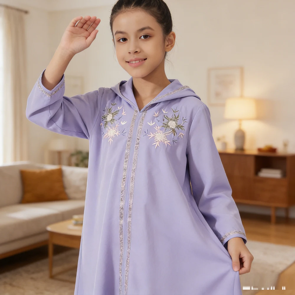 

Kid Muslim Girls Abaya Prayer Hooded Dress Turkey Kaftan Arab Robe Dubai Islam Morocco Eid Ramadan Gown Caftan Djellaba Jalabiya