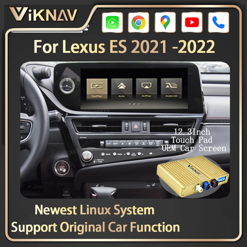 Viknav Linux For Lexus ES 2021-2022 OEM Car Upgrade Decoder Box Interface MuItimedia Wireless Apple CarPlay GPS DVD Android Auto