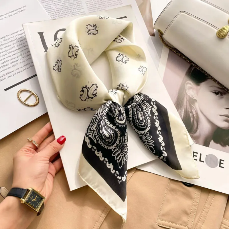 High Quality Houndstooth Silk Scarf Neckerchief Women's Silk Square Scarf Purse Luxury Scarf for Women Designer Silk Headscarf
