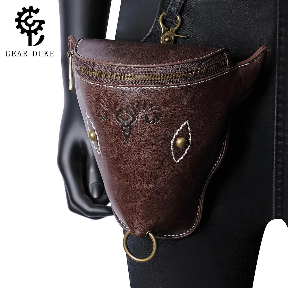 

New Viking Sle Medieval Belt Coin Purse Knight Retro Emed Waist Bag Double oulder Bag PU Material Animal Pattern