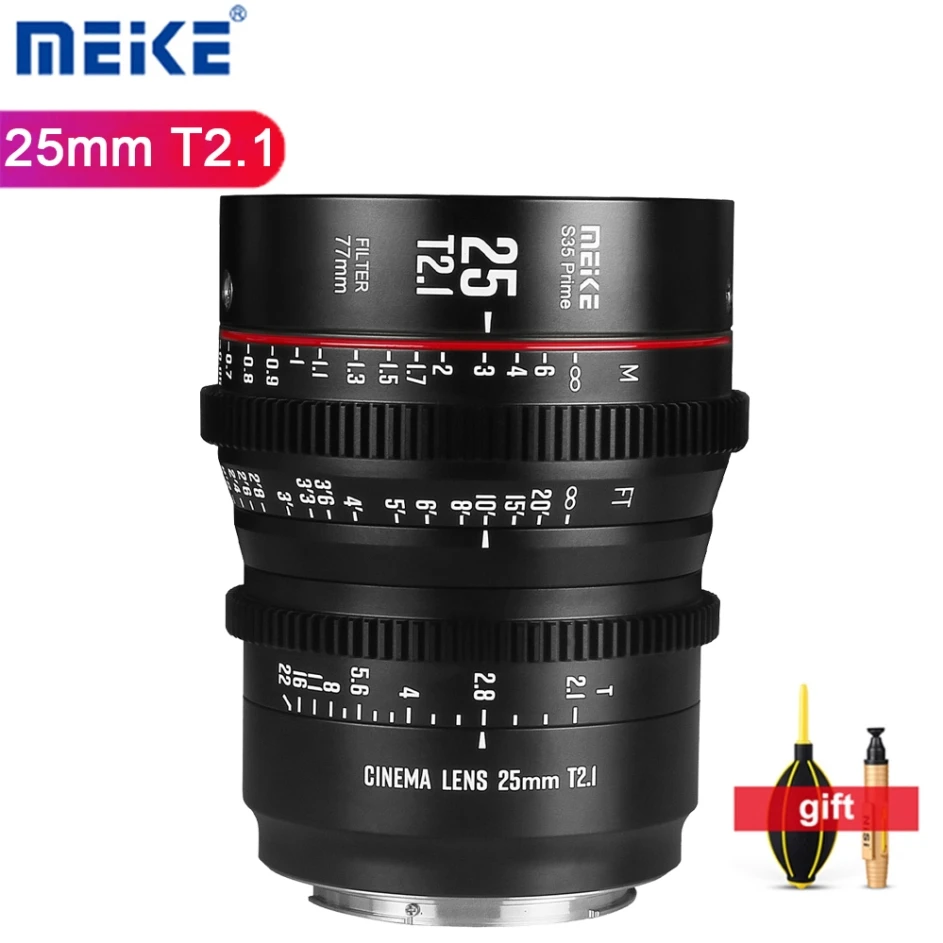 MEKE Meike Prime 25mm T2.1 Super 35 Frame Cinema Lens Camera Systeem For Zoals Rood Komodo  BMPCC6K Pro Z Cam S6 En Sony FS5II