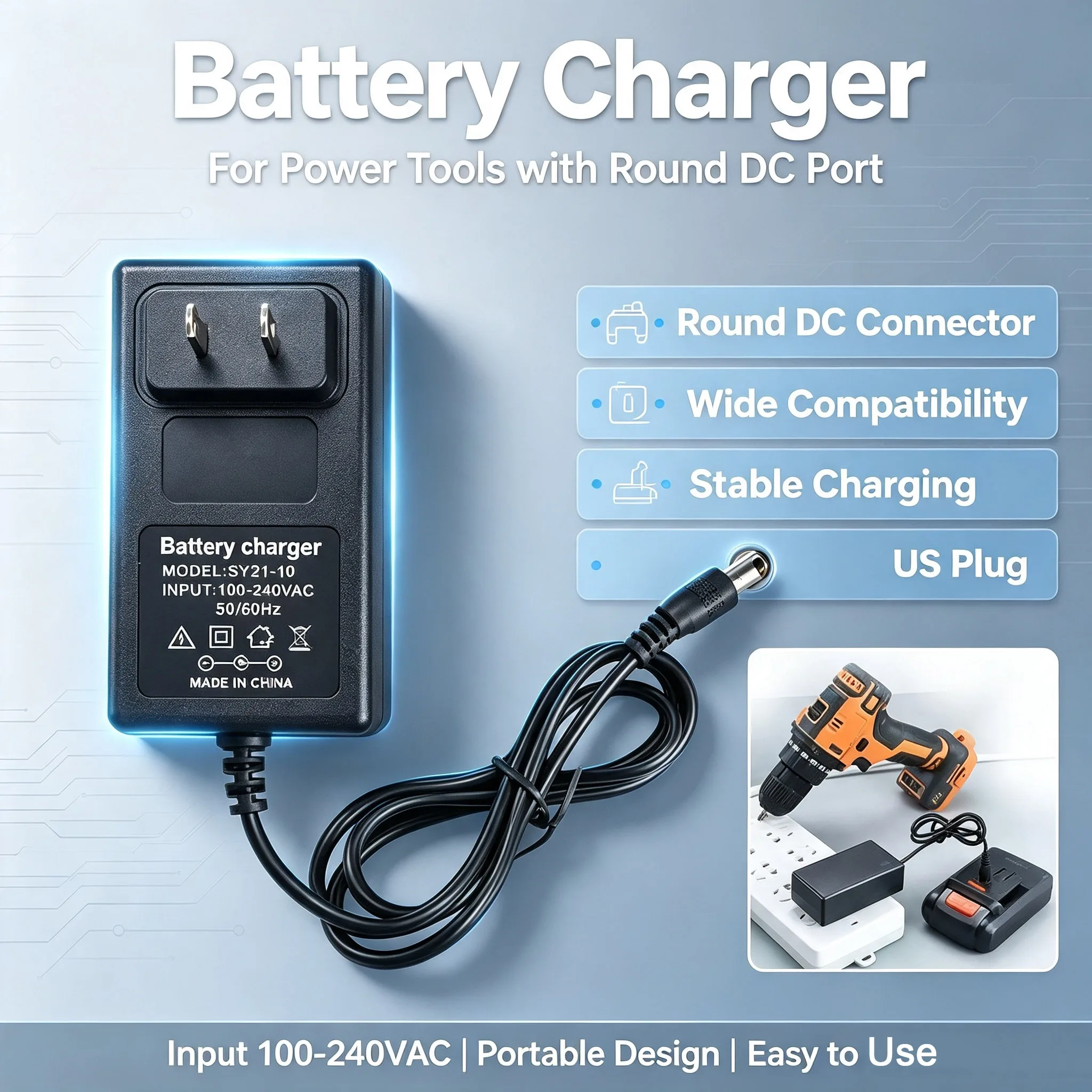 Power Tools Battery Adapter - Fonte de Alimentação DC 21V 2A