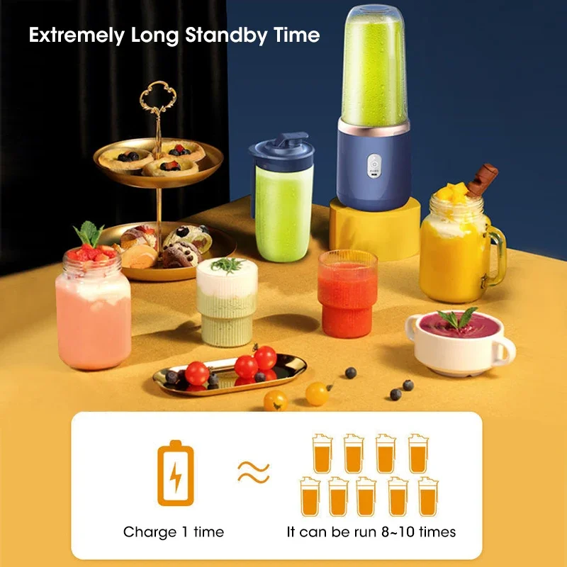 Portable Electric Juice Extractor Household Multi Function 6 Blades Mini Juice Cup Mixing Smoothies Auxiliary Food for Kitchen