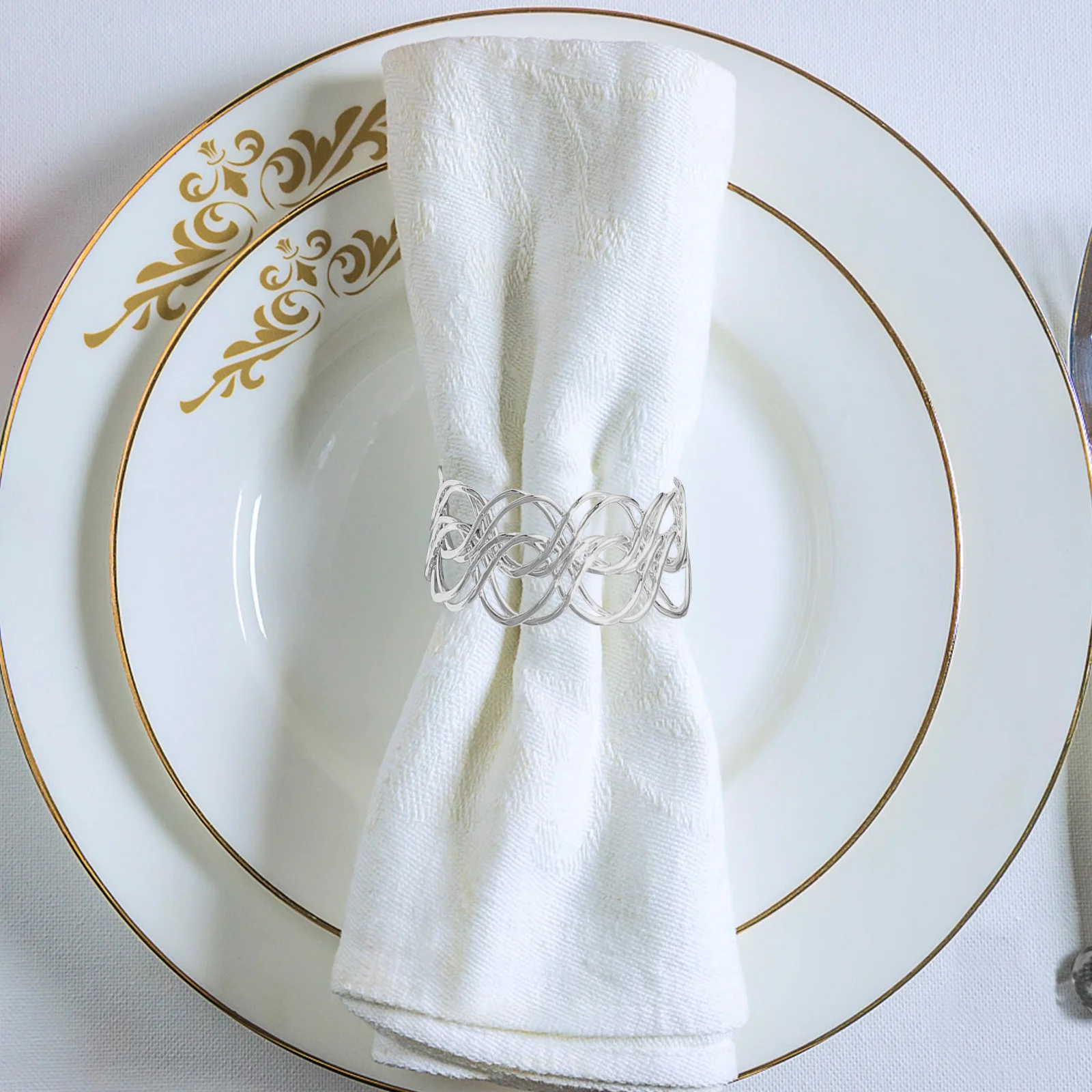 6 Stück Serviettenringe aus Metall, Serviettenschnallen, elegantes hohles Design für Esszimmer, Party, Hochzeit, Tischdekoration, Urlaubshalter