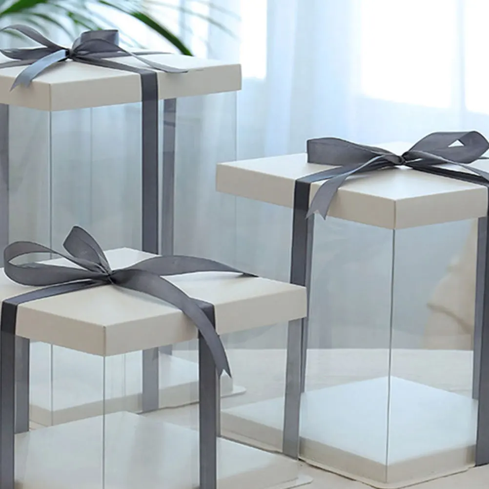 1/2pc 8/10/12inch Transparent Birthday Cake Box Plastic Chocolate Cake Packaging Gift Box Dessert Storage Bakery Wrapping Box