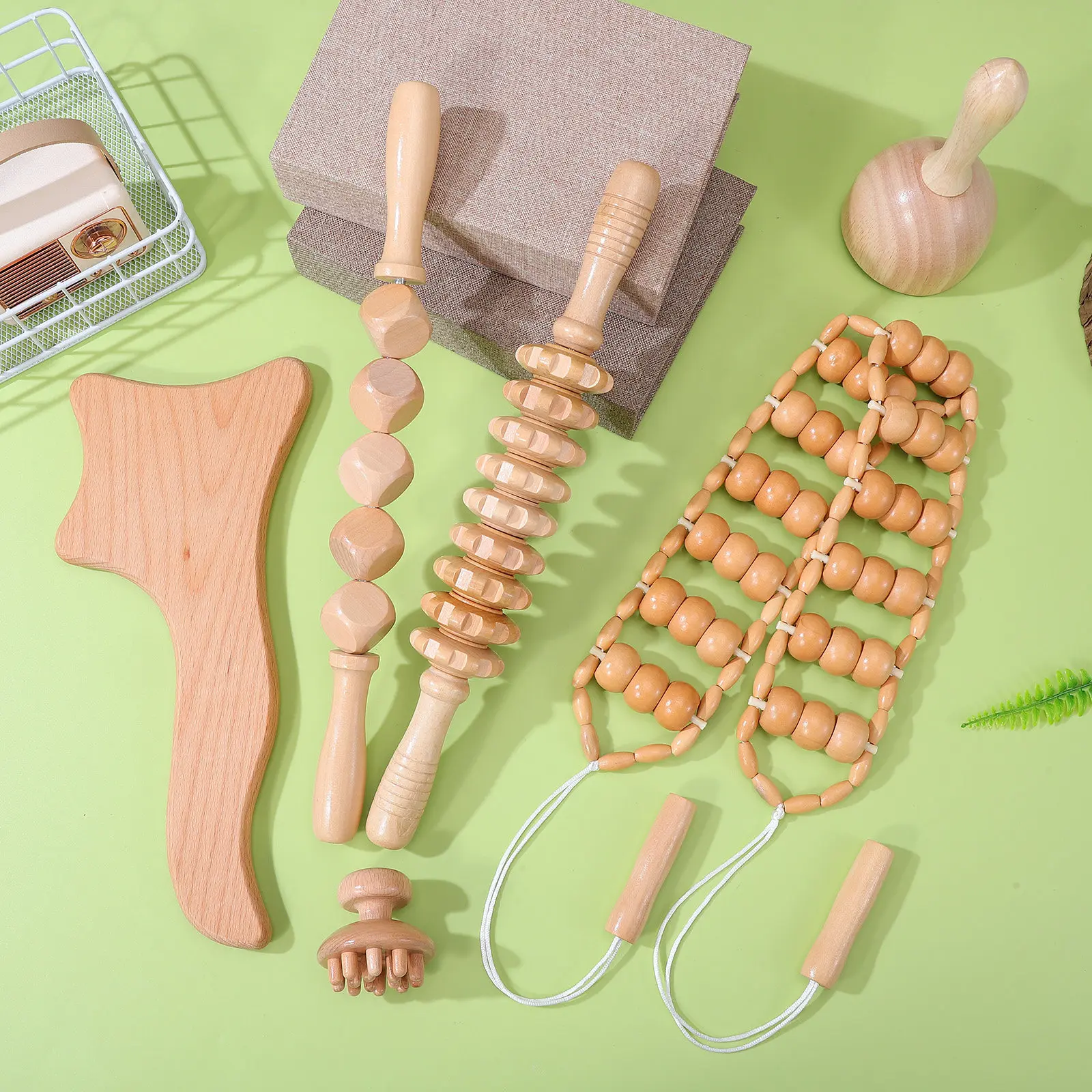 6Pcs Wooden Massage Tools Kit Professional Therapy Roller Stick Cup Contour Board Back Massager for Office Fatigue Relief Muscle view 3