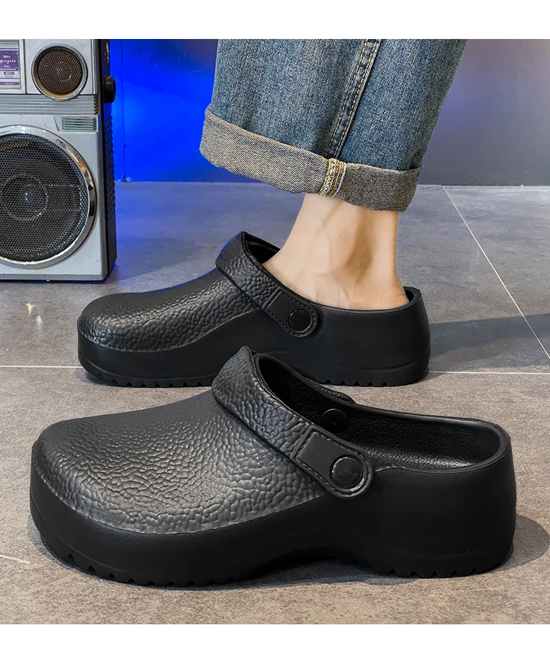 Modische unisexfarbene Schuhe für die Gastronomiebranche, bequem, leicht, strapazierfähig, wasserdicht, geeignet für Küchen und Krankenhäuser, lässige weiche Slipper-Flachschuhe. – Detail 4