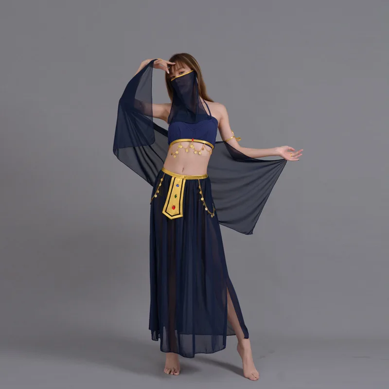 Customized Sexy Goddess Belly Dance Costume Indian Egyptian Queen Uniform Cosplay Exotic Aladdin Western Region Dancer Suit 6pcs