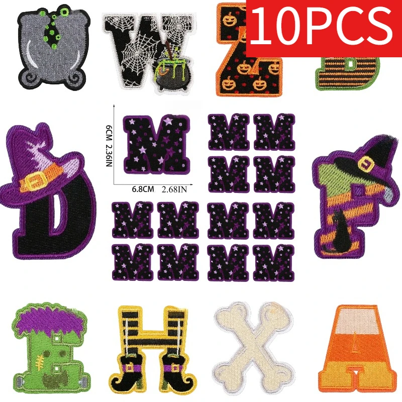 

Lots of Halloween Clothing Accessories Badge English Letters Embroidery Set of Patches Carnival Ironing Patch Sticker Cartoon