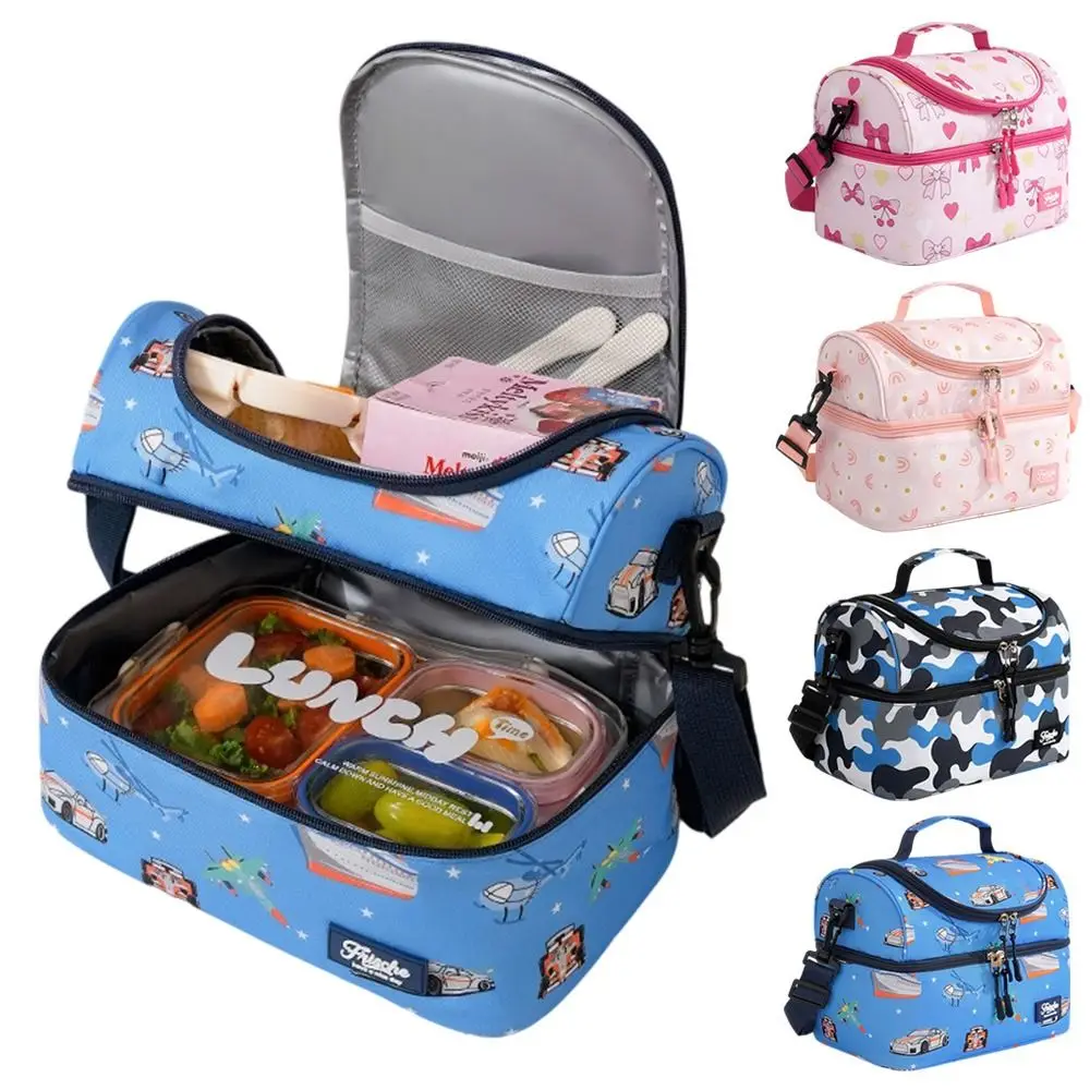 Double-layer Kids Lunch Bag Leakproof Waterproof Students Cooler Bag Large Capacity Thickened Insulated Lunch Box for Pupils