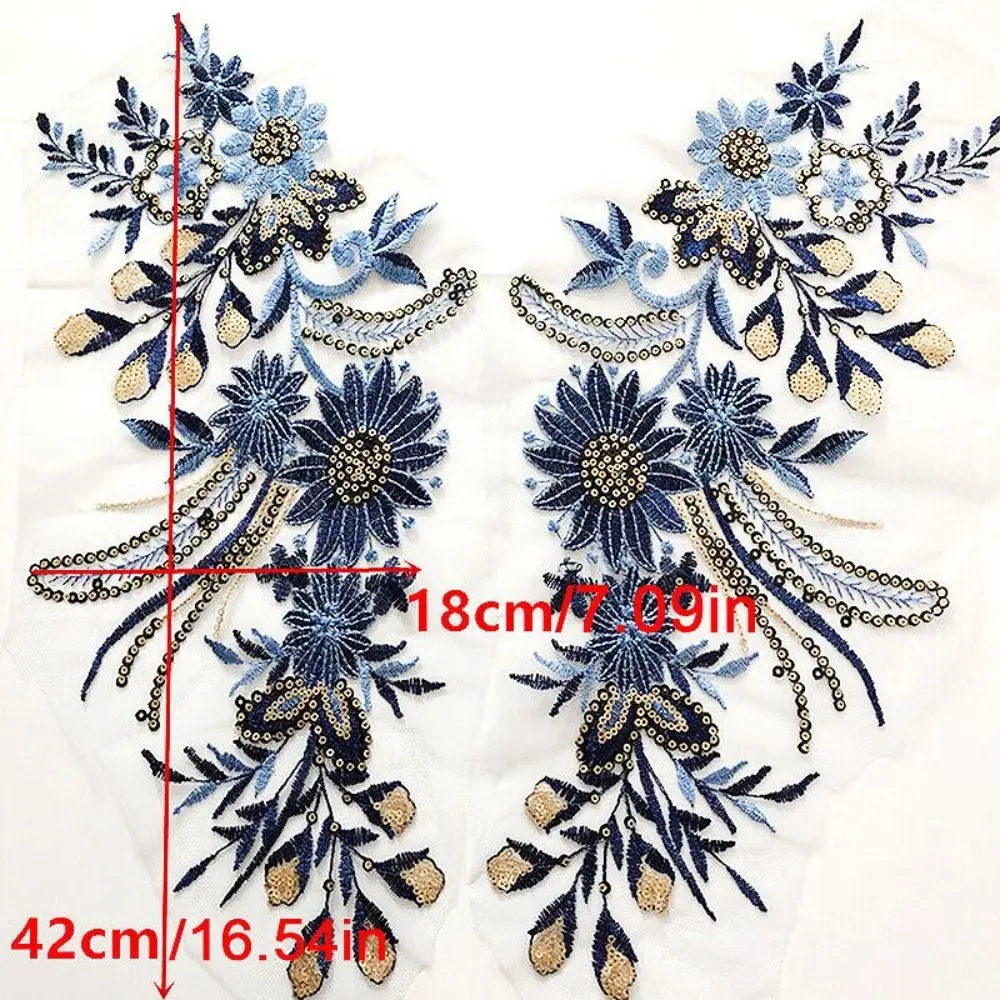 Patch en dentelle de fleurs brodées en maille de polyester, décoration de vêtements cousus, autocollants en tissu brodé, bricolage