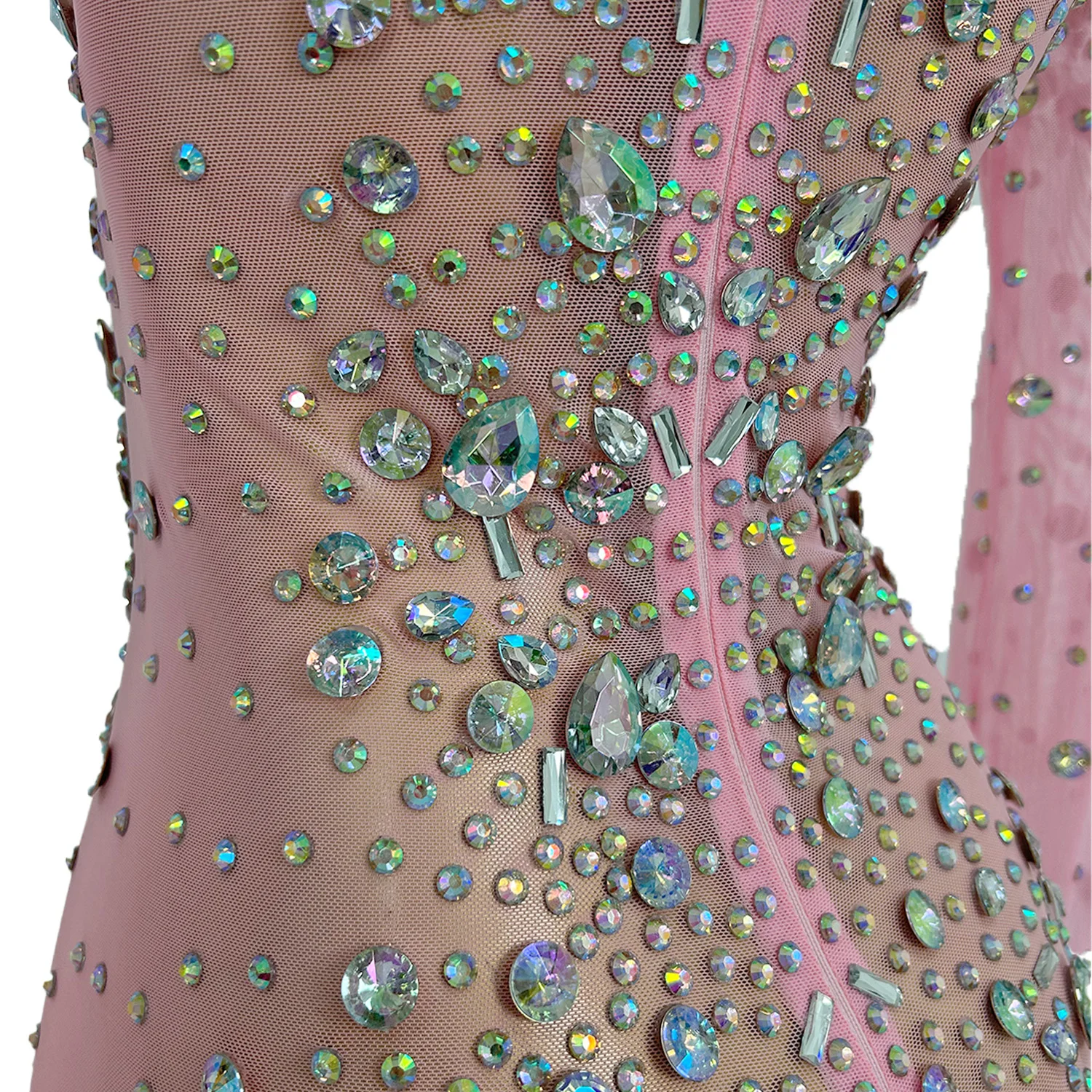 Luxuoso diamantes aniversário celebrar noite baile de formatura vestido longo feminino sexy malha cantor mostrar palco wear sessão de fotos vestidouixing