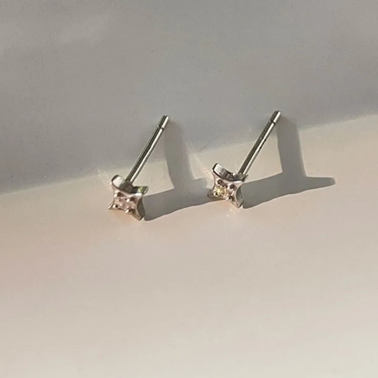 Silver Zircon Star Tiny Stud Earrings for Women Fine Jewelry Minimalist Ear Hole Care Accessories Gifts image 4