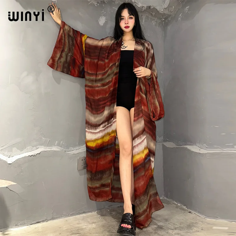 

WINYI kimono boho print kaftans beach cover-ups Elegant Cardigan sexy Africa coat beach outfits for women vestidos para playa