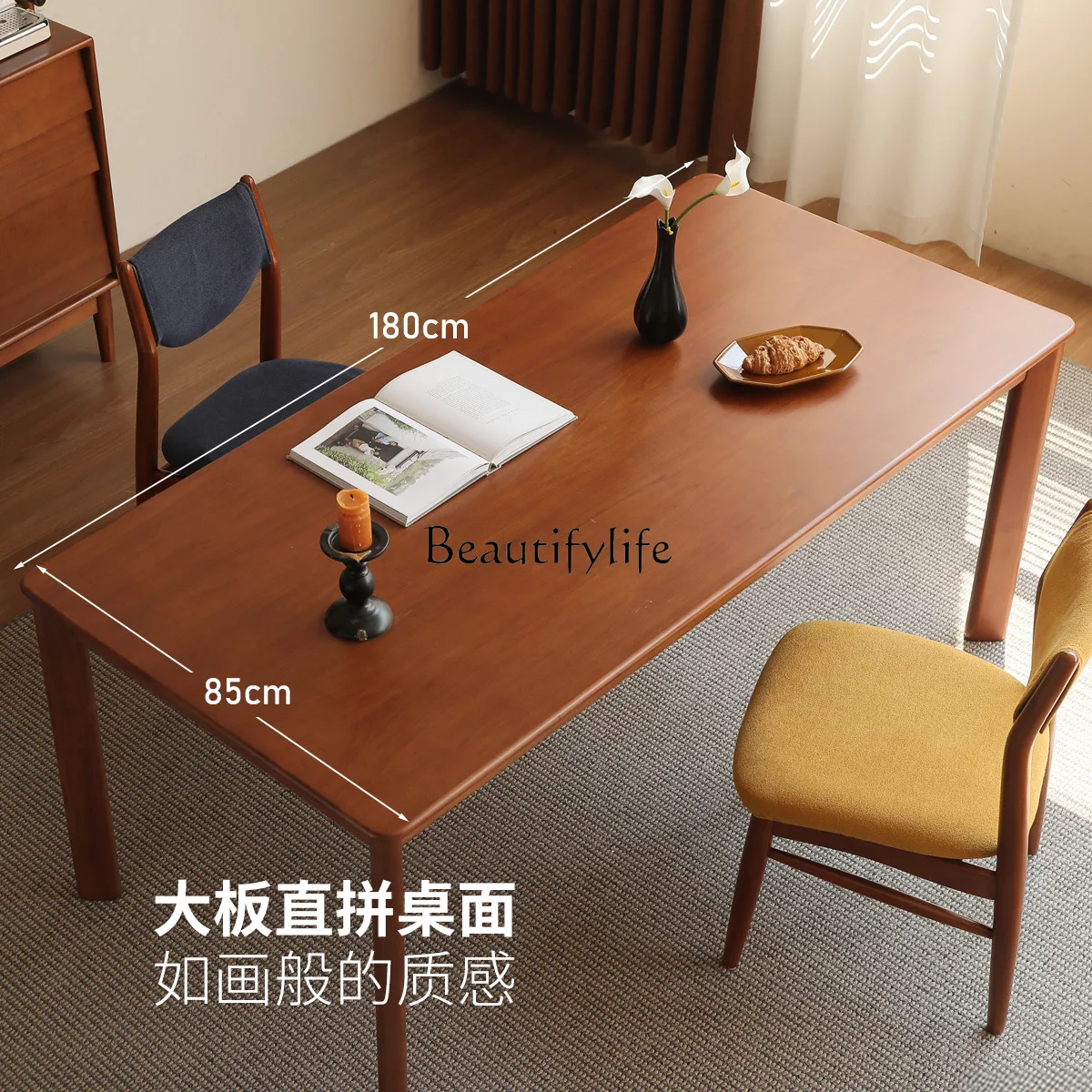 

-Свсе обеденный стол из цельного дерева, комбинация домашнего обеденного стола и стула в стиле ретро