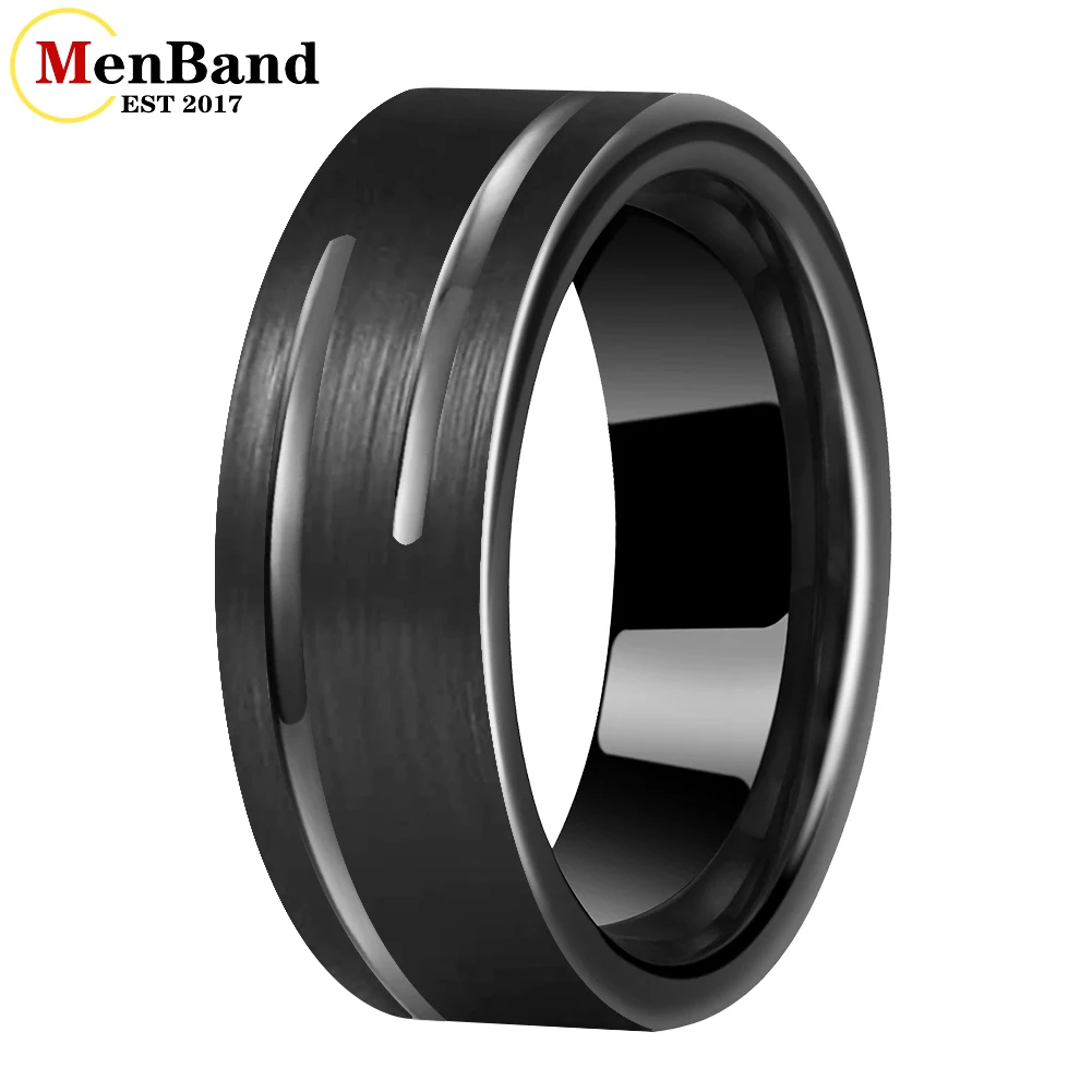 

MenBand 8mm Tungsten Engagement Rings For Men Women Trendy Wedding Band Grooved Brushed Finish Comfort Fit Size 6-15