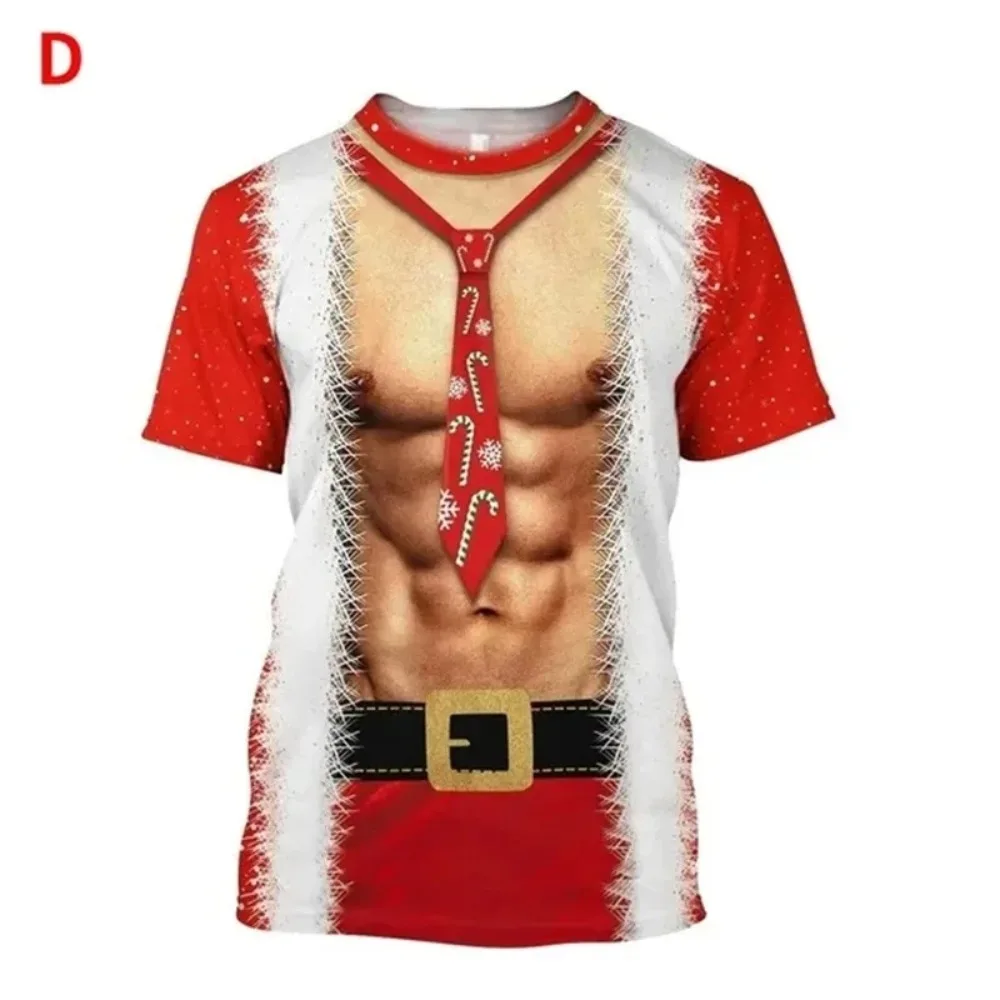 Fun Santa Claus 3D Printed Sport  QuickDry Breath Men T-Shirt Outdoor Street Fashion Casual Role-Play Party Y2K Short Sleeve Top