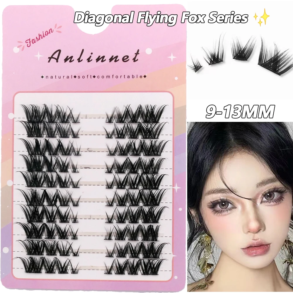 10줄 혼합 소프트 속눈썹 대용량 폭스 스타일 슬랜트 플라잉 만화 자연스러운 소프트 메이크업 연장 인조 속눈썹