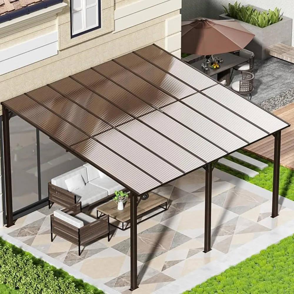

10’ x 14’ Gazebo, Outdoor Large Wall Mounted Gazebo Pergola with Sloped Roof, Patio Heavy Duty Lean to Awnings for Backyard, Dec