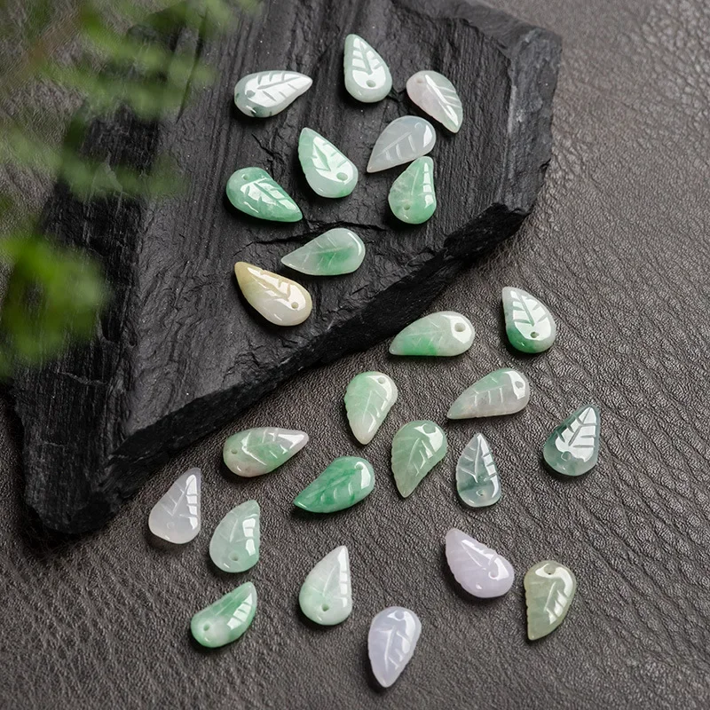 10pc Natural Emerald Jade Tricolor leaves Beads Pendants DIY Bracelet Earrings Charm Jewellery Accessories Amulet Women