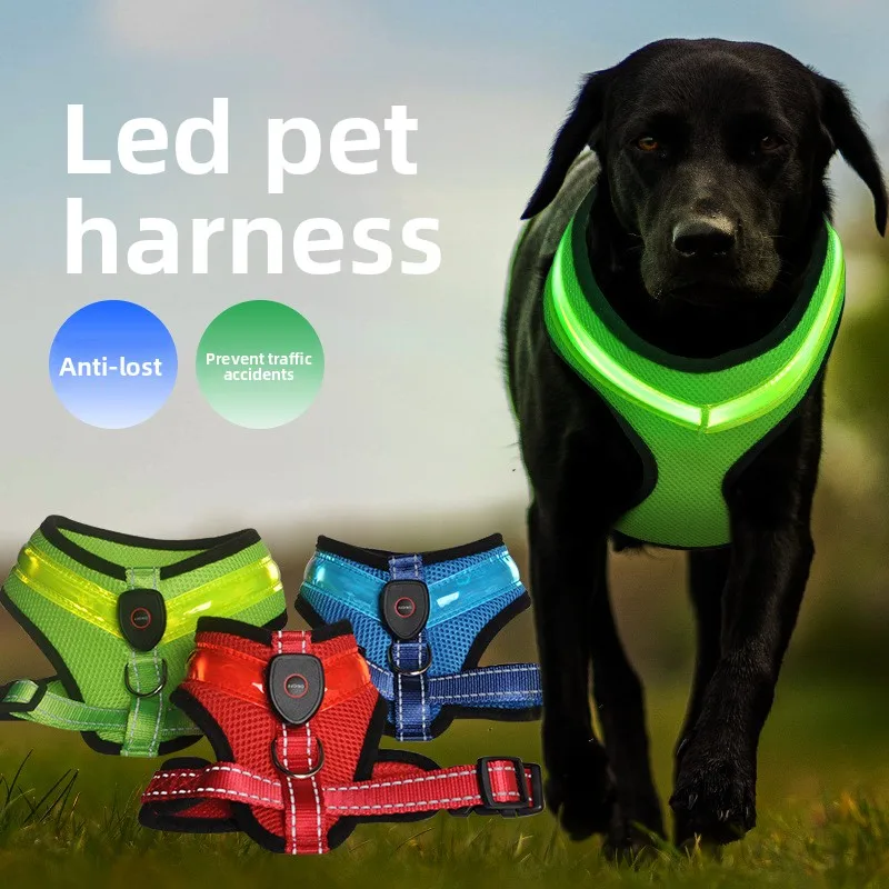 

New Pet Luminous Vest Led Flashing Dog Outing Leash Clothes Small Medium Large Luminous Harness Vest Dog Supplies