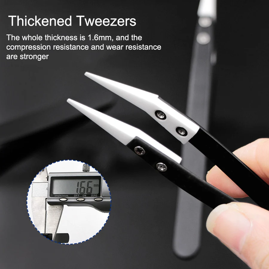 Stainless Steel Ceramic Tweezers Set High Temperature Resistance 1.0MM Repair Tools Kit for Jewelry / Electronics / Fine Crafts