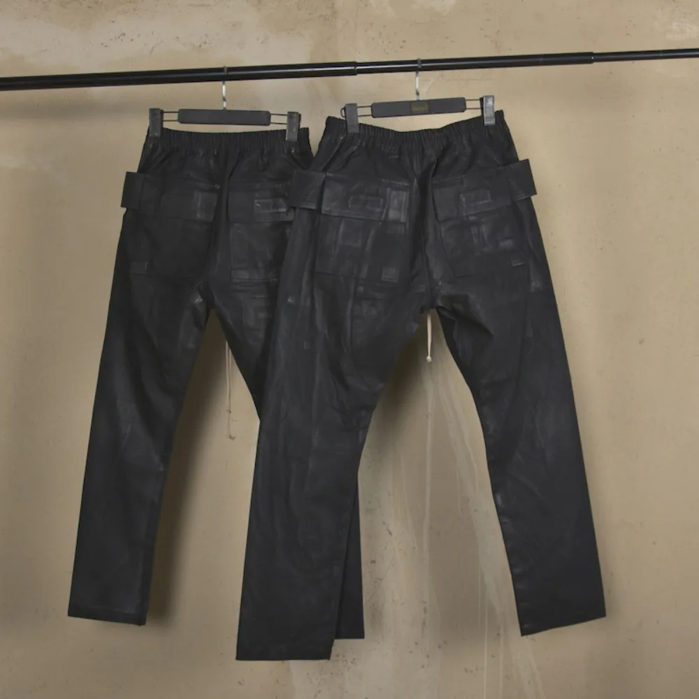 High Street RO Dark Japanese Wax Double Ring Cowboy Pants Men's High Street Coated Wax Feel Small Foot Pants