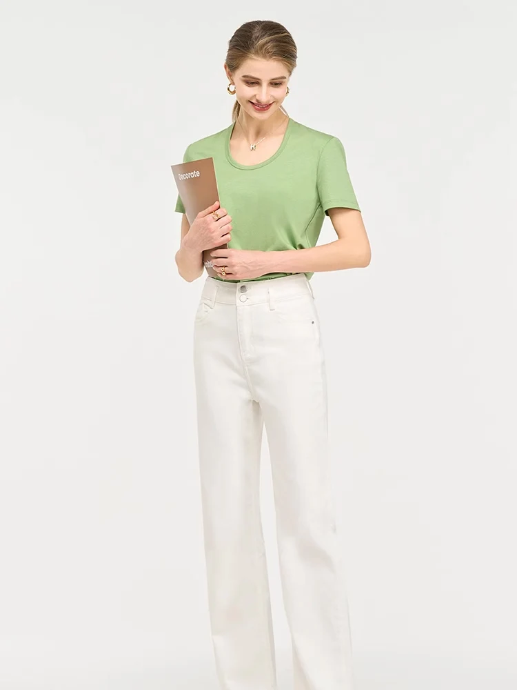 SuyaDream, Women Solid T Shirts, Silk Cotton Blend, Square Collar, Short Sleeved Tee, 2025 Summer Candy Colors Basic Cozy Top
