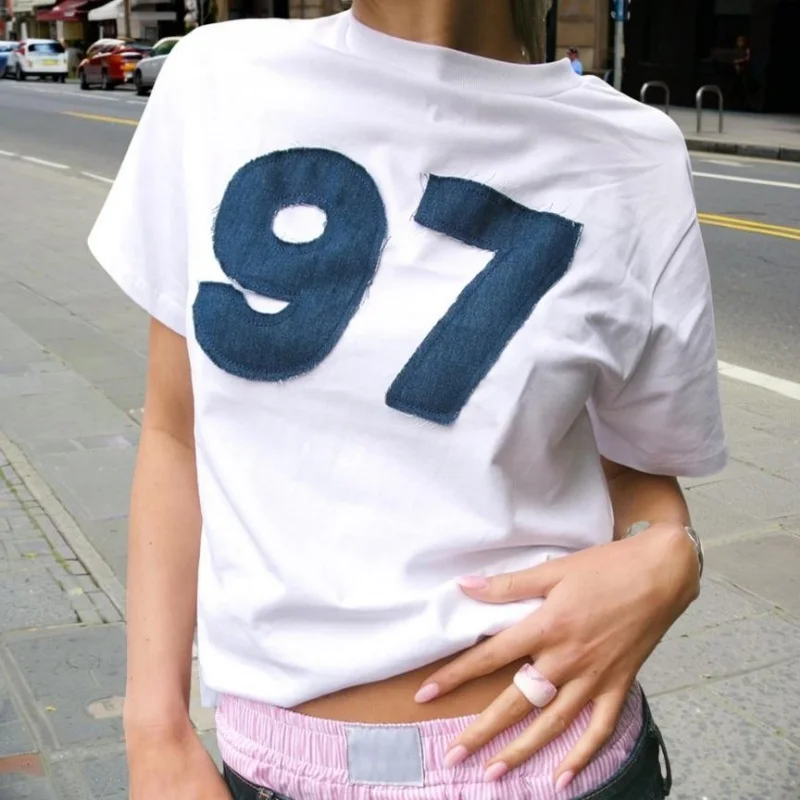 Tops para mujer, camisetas de manga corta con cuello redondo y estampado gráfico, ropa estética y2k de los años 2000, ropa de calle