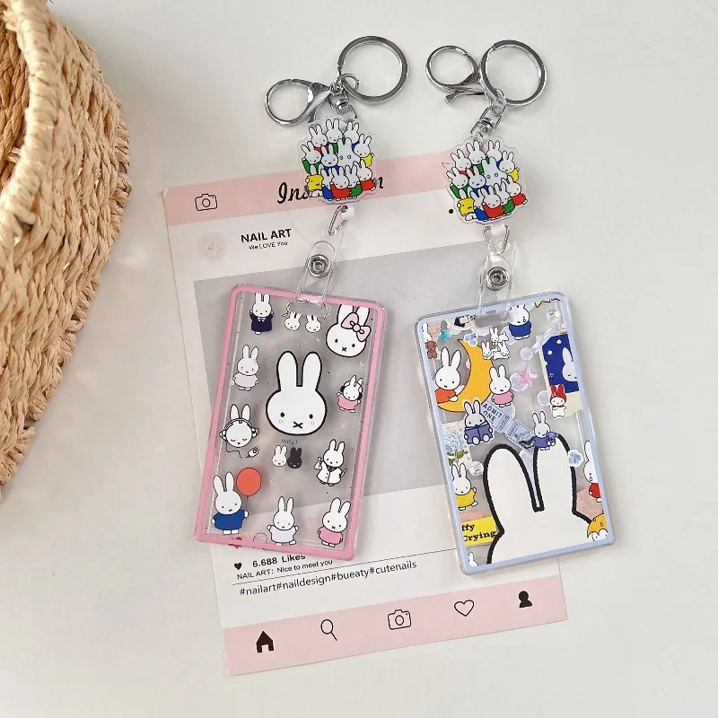 Miffy Ausziehbares Schlüsselband mit Kartenhalter, niedliches Muster, Acryl-Konstruktion, Schlüsselanhänger-Kombination für persönliche Karten, Alltagsgebrauch, Freizeit
