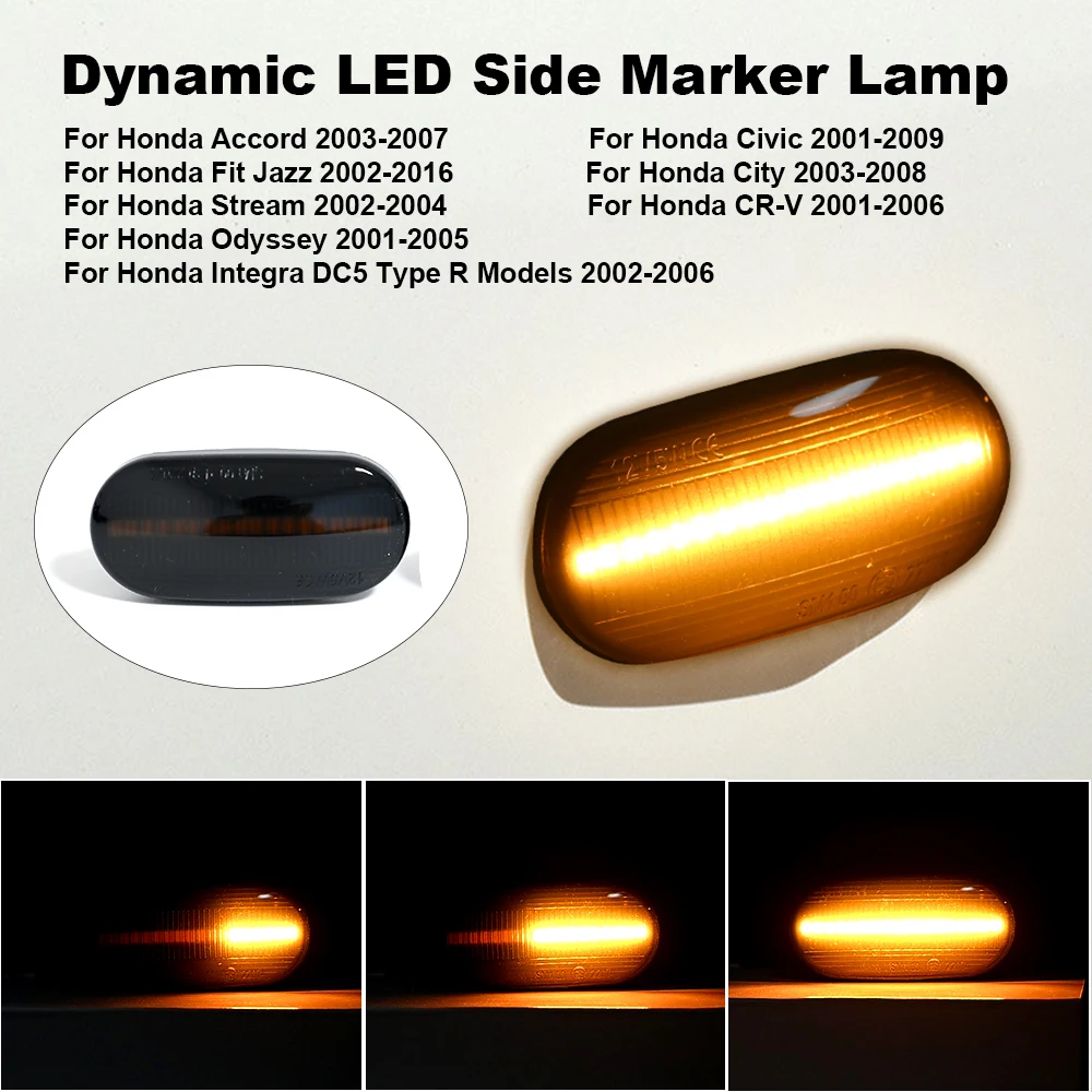 2PC LED Side Marker Dynamic Turn Signal Light For Honda/Acura RSX Integra DC5 Type R Odyssey Fit Jazz Civic EP3 City CR-V Accord