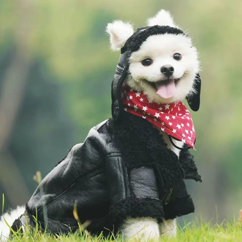 Dog Warm Coat Thickened Dog Leather Jacket Coat Windproof Warm Dog Fur Jackets Velvet Dog Motorcycle Jacket Photograph