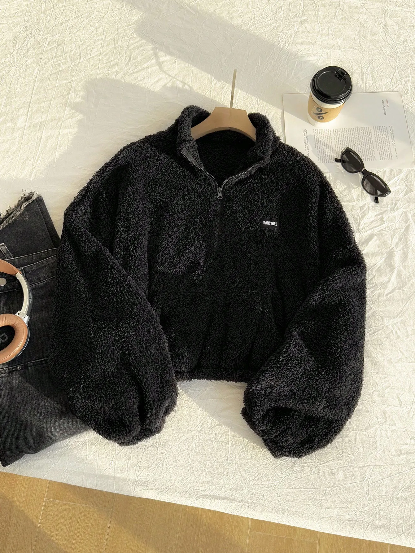 

Women's Plus Size Fuzzy Zip-Up Fleece Jacket, Cozy Autumn Winter Casual Wear