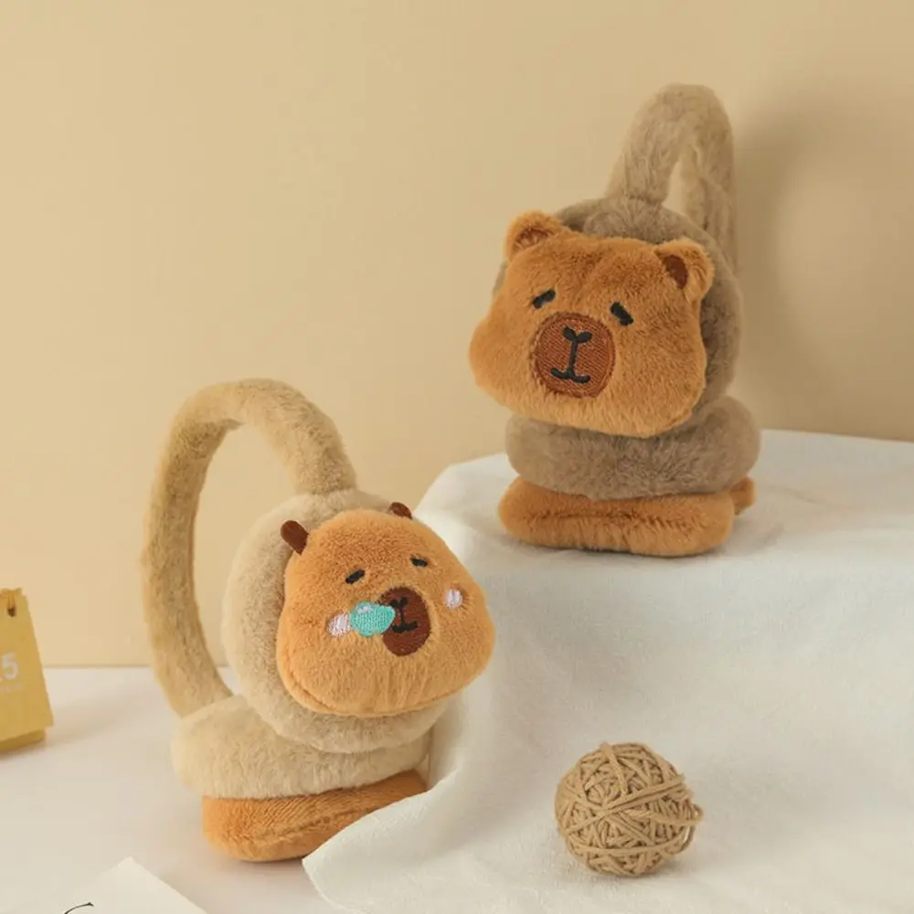 

Cartoon Capybara Plush Earmuffs Thicken Windproof Animal Warm Earflaps Keep Warmer Adjustable Cold-proof Ear Mask
