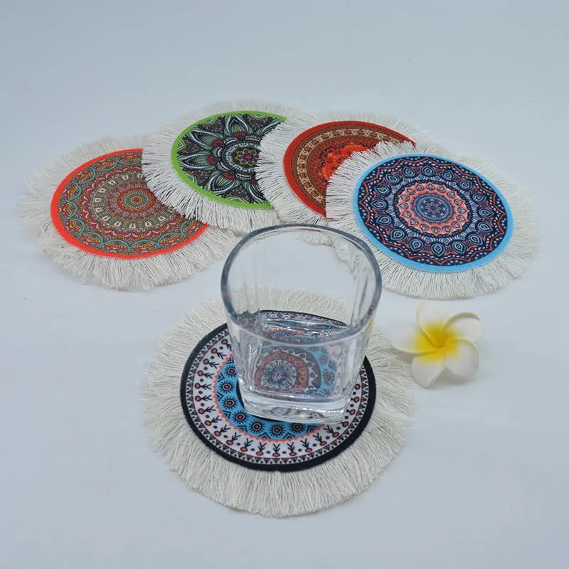 Tea Cup Mat Mandala Persian Carpet Tea Cup Mat Türkiye Middle East Art National Style Cup Mat Desk Pad Fringed Edge Desk Mat