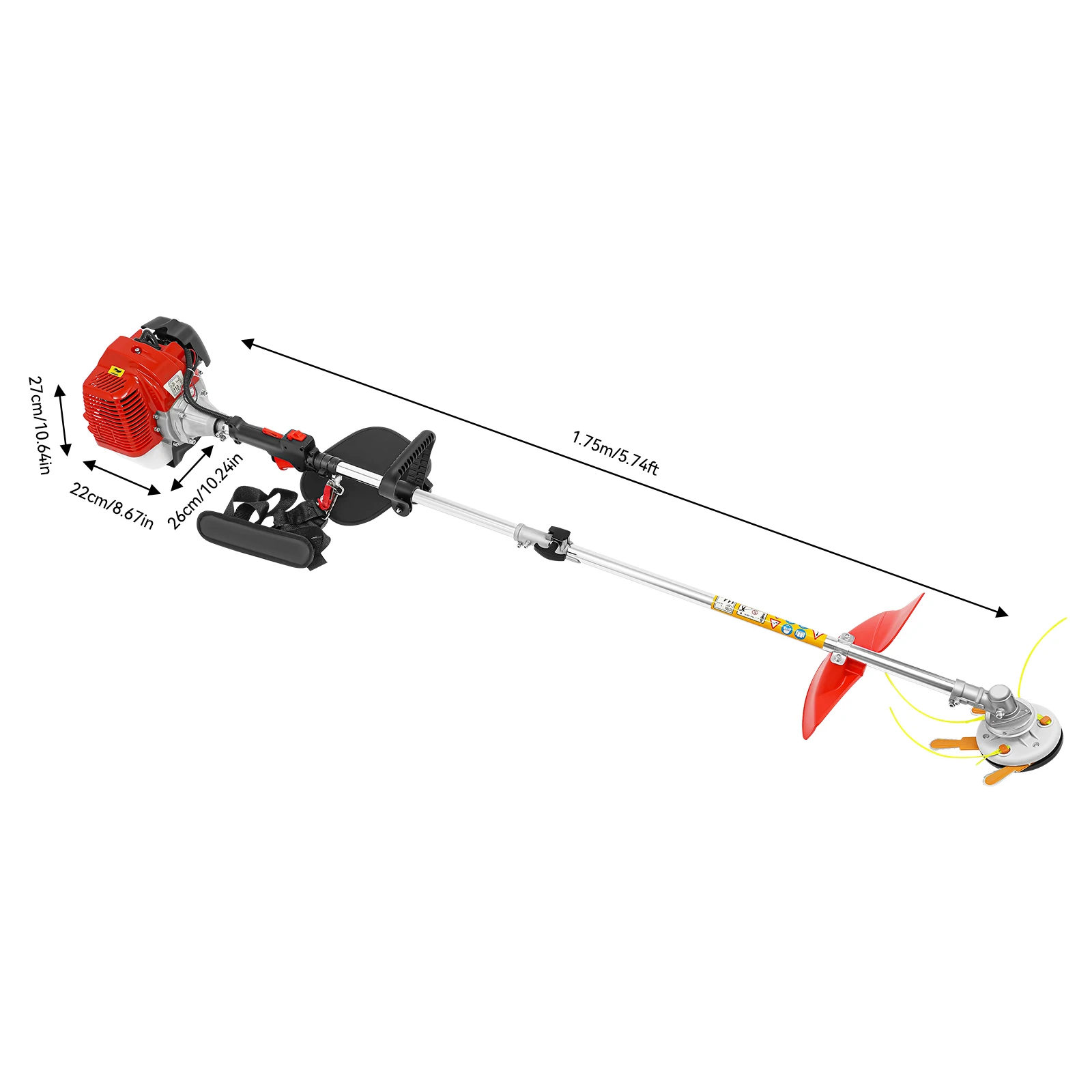 43CC 2-Stroke Gasoline Weed Wacker 1.25kw Brush Cutter with 2 Replaceable Blade Heads Side Mount Gas Powered Grass Trimmer 8500RPM for Garden Orchard Farm Lawn Weeding