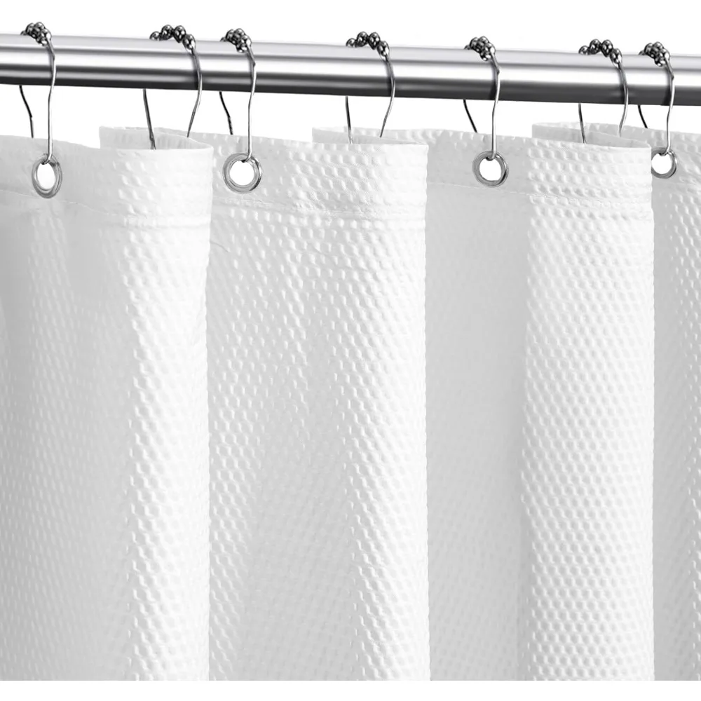 

Solid White Cloth Fabric Shower Curtain Liner with 2 Magnets - Texture Pressure Bubble Soft Hotel Quality Waterproof