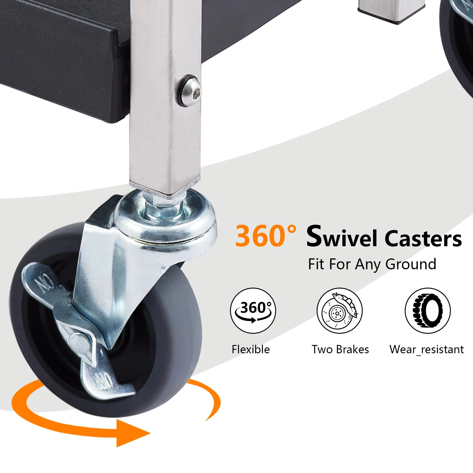 عربة خدمة قابلة للطي، 3 طبقات مع عجلات قابلة للقفل وصامتة، سعة تحميل 300 رطل، لخدمة المواد الغذائية والتجارية والمستودعات