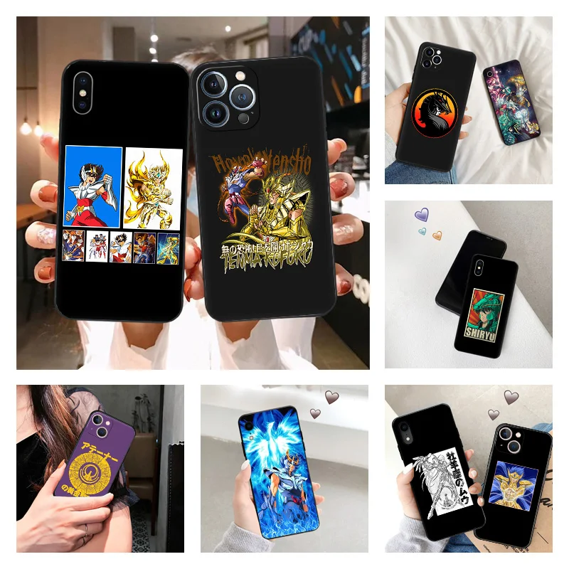 Black Matte Phone Case for iphone 16Pro 15 14 13 12 Mini 11 16 Pro Max 7 8 Plus X XS XR Saint Seiya Macro Cosmo Soft Cover