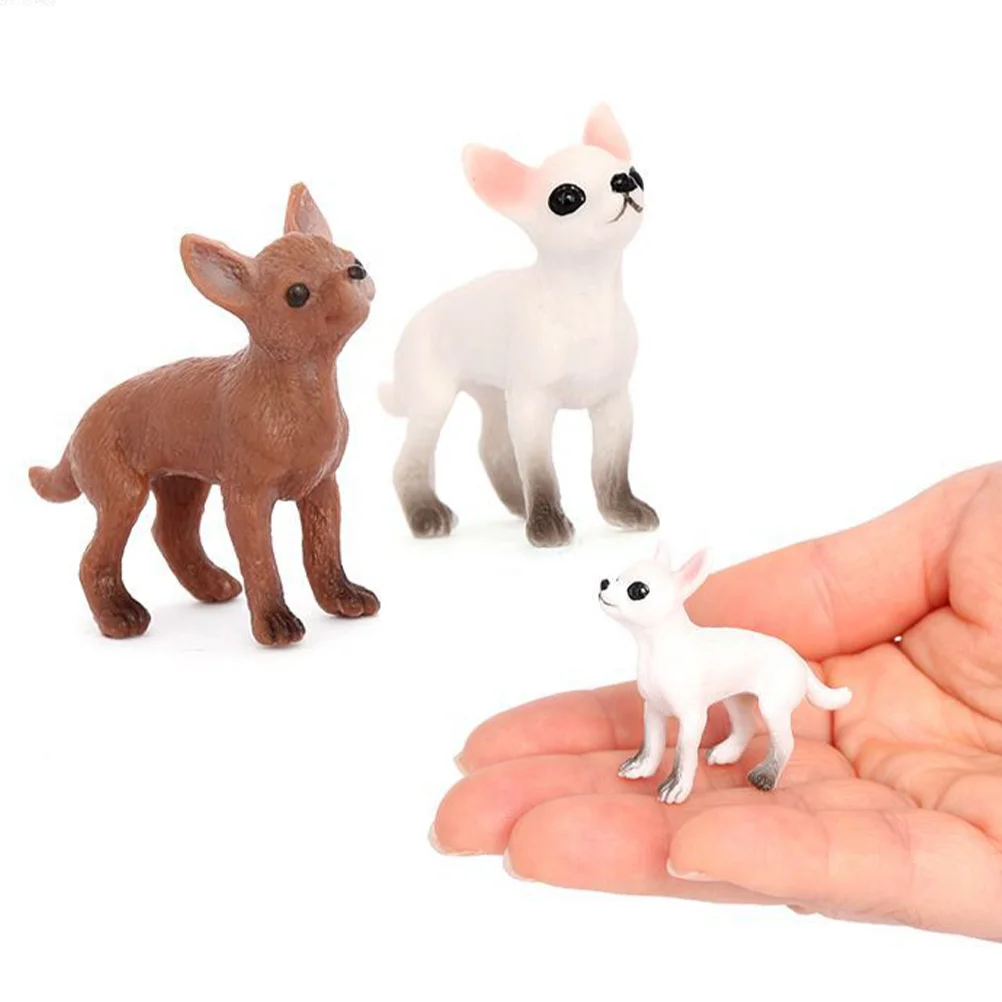 

2 Pcs Chihuahua Model Playing Puppy Ornaments Small Dog Figurines Kids Toy Mini Educational Models Lifelike