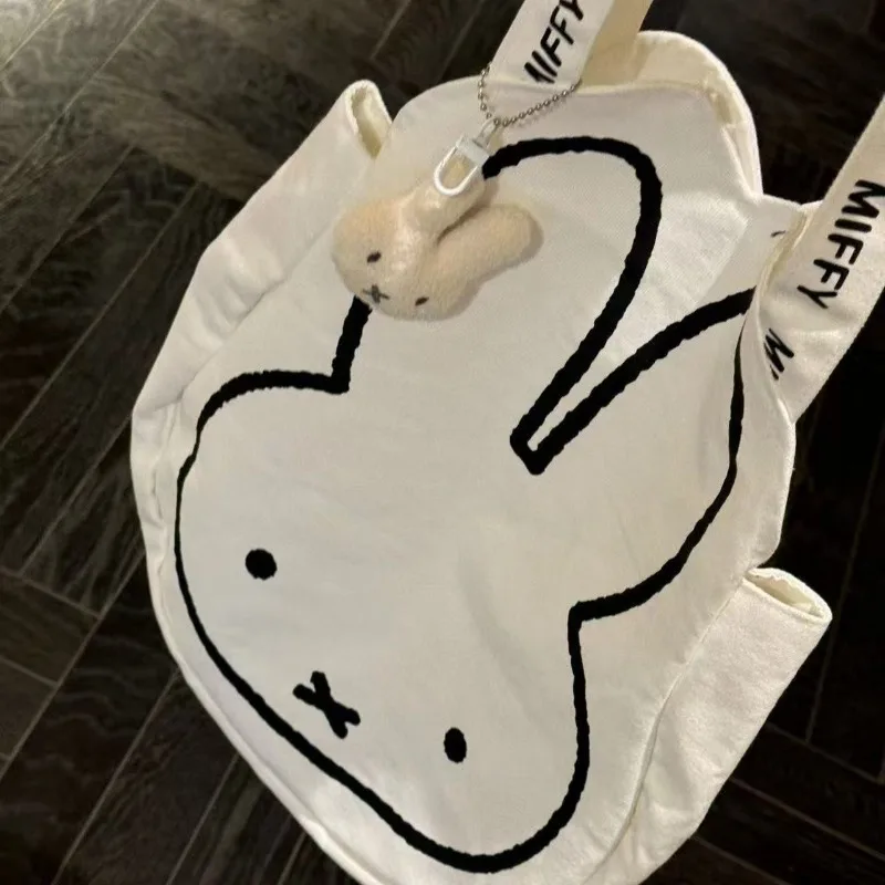 Kawaii Miffy – sac fourre-tout en toile à tête de lapin, sac à bandoulière de grande capacité pour les déplacements et l'usage quotidien, élégant avec des sangles durables