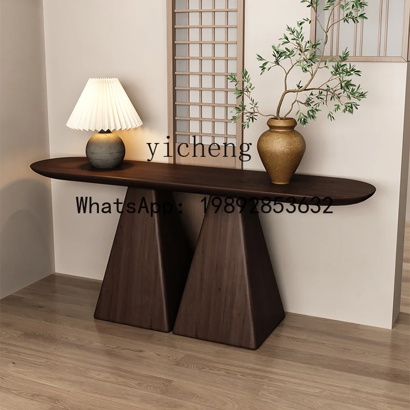 medieval style solid wood  table hotel end view platform household entrance corridor aisle narrow table entrance platform