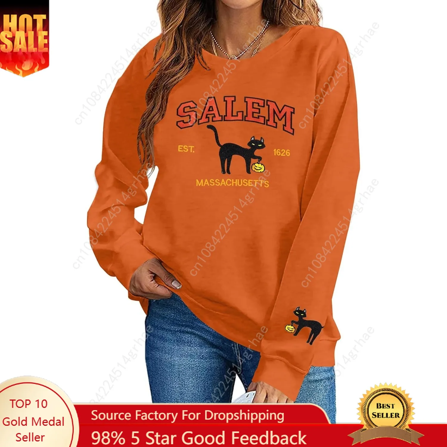 

Halloween Sweatshirts Women Oversized Salem Massachusetts Shirts Lightweight Witch Shirt Fall Holiday Tops