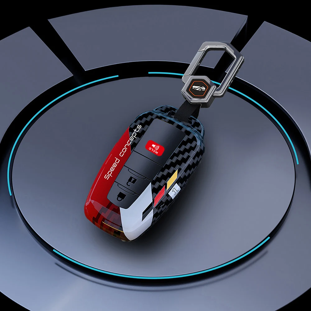 For Toyota Car Key Case Cover Fob Chain Ring Shell Camry RAV4 Avalon Corolla C-HR Prius 86 GT86 Highlander Mirai Carbon Fiber