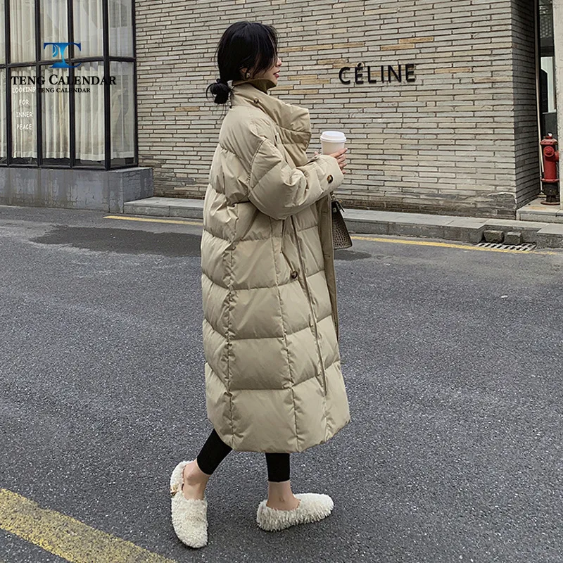 Chaqueta de plumón de pato blanco con bolsillos grandes, Chaqueta larga de cuello alto, gruesa y cálida, nuevo modelo, invierno, 2024