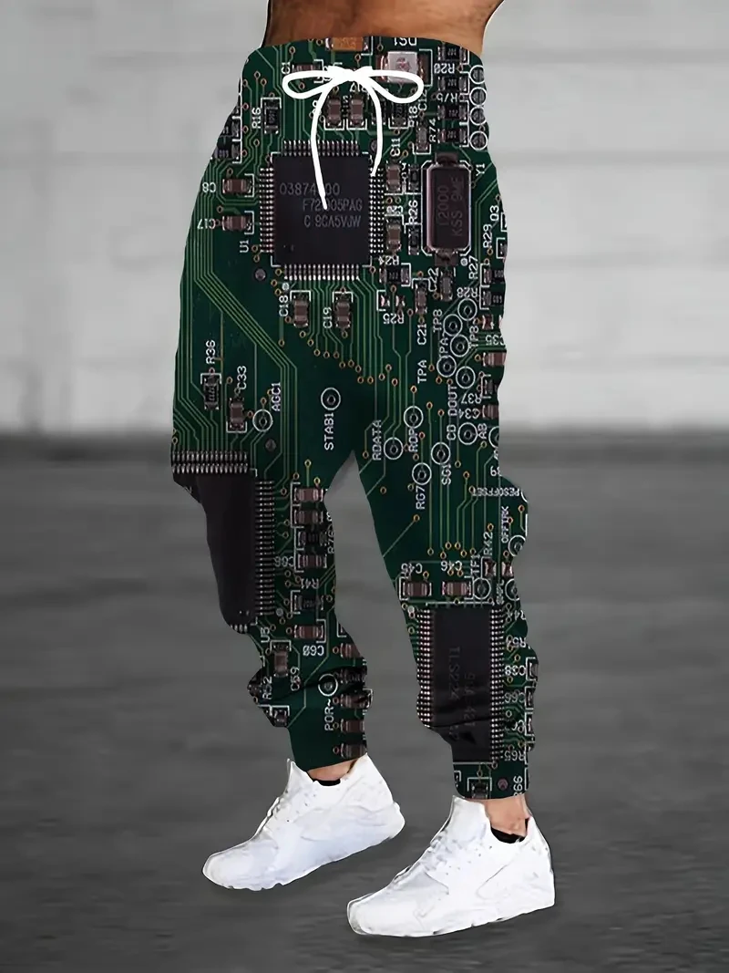 

Men's Joggers Loose-3D printing of circuit chips-Casual Sport Gym Running Pants Elastic Waist Drawstring Pocket