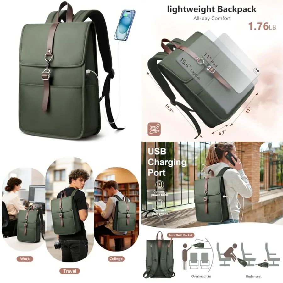 

Laptop Backpack for Men Women, Slim Work Travel Backpack with USB Charging Port, Lightweight Computer College Backpack Bag, Vin