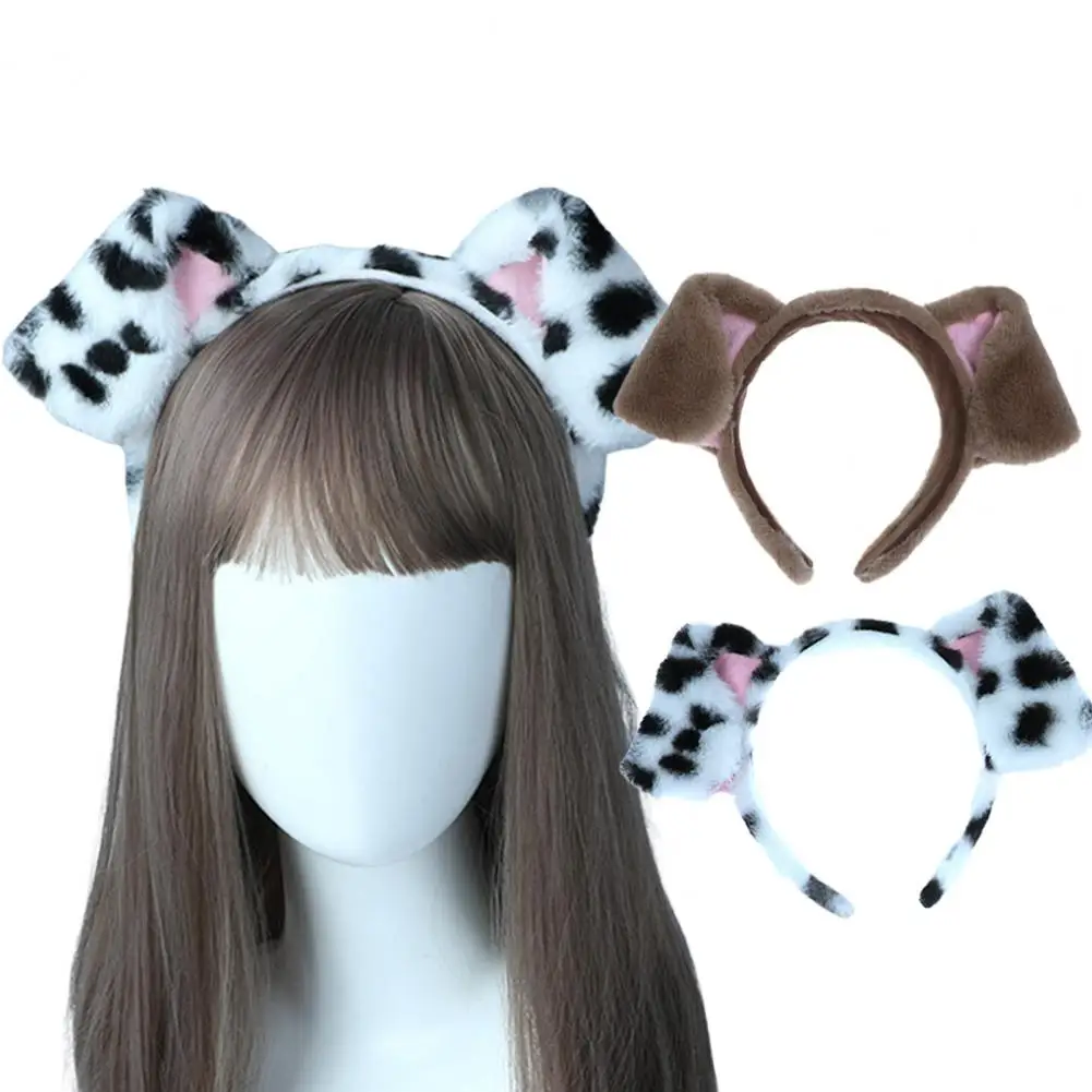 ผู้หญิงแถบคาดศีรษะ Dalmatians หู Scrunchies วัสดุตุ๊กตาแถบคาดศีรษะตุ๊กตาสุนัขหูแถบคาดศีรษะ Dot พิมพ์รูปร่างน่ารักผมสําหรับเด็ก