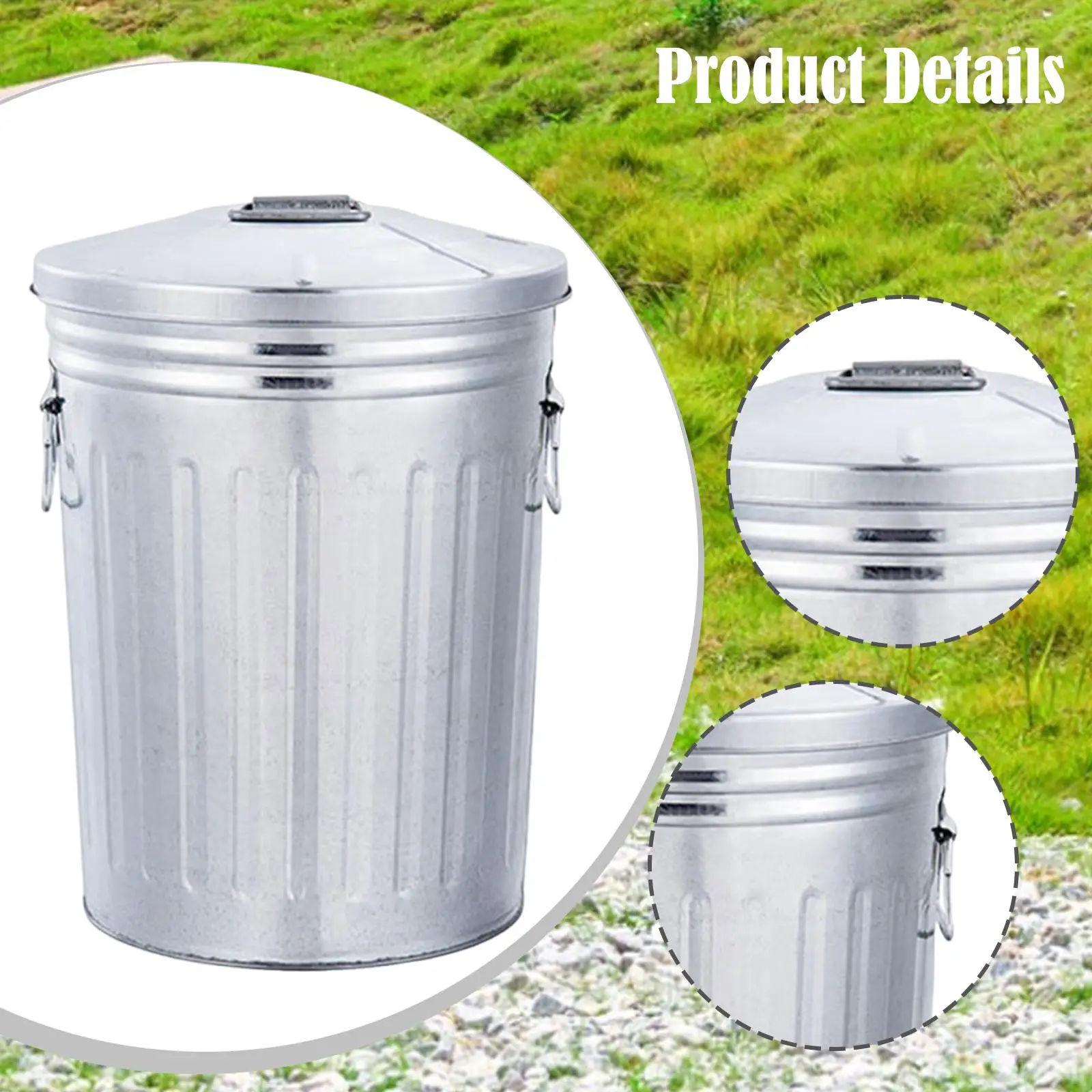 

Outdoor Metal Trash Can with Lid Vintage Round Garbage Bin Storage Container for Garden Yard Kitchen Waste Management