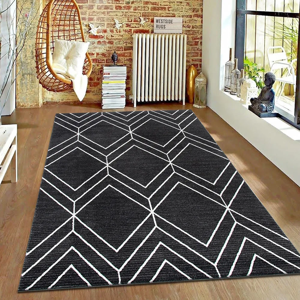 VIKAMA Wohnzimmerteppich, schlichtes gestreiftes Design, Retro-Stil, für Schlafzimmer, Nachttisch, Schrank, Küche, leicht zu reinigende Bodenmatte, Heimdekoration